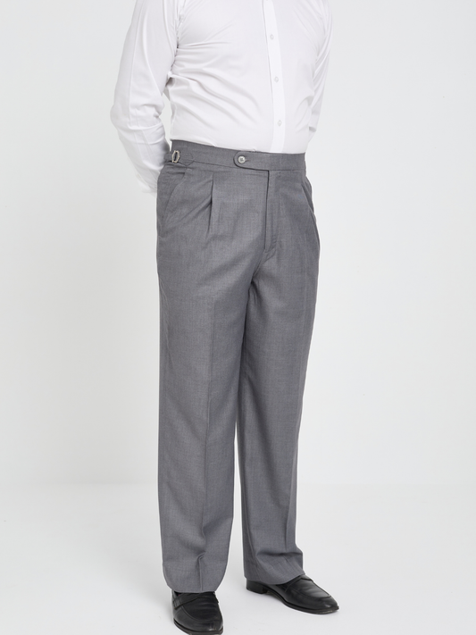Mid-Grey Single-Pleat Side Adjuster Trousers
