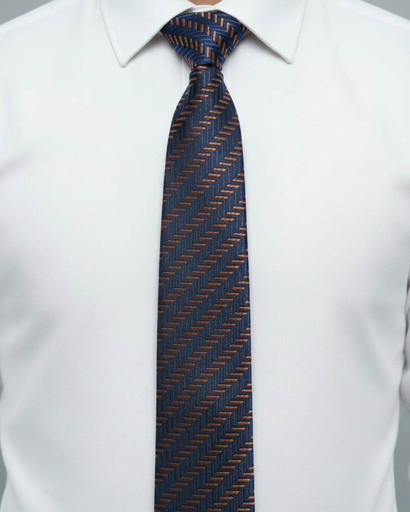 Bronzed Chevron Silk Tie – Midnight Navy