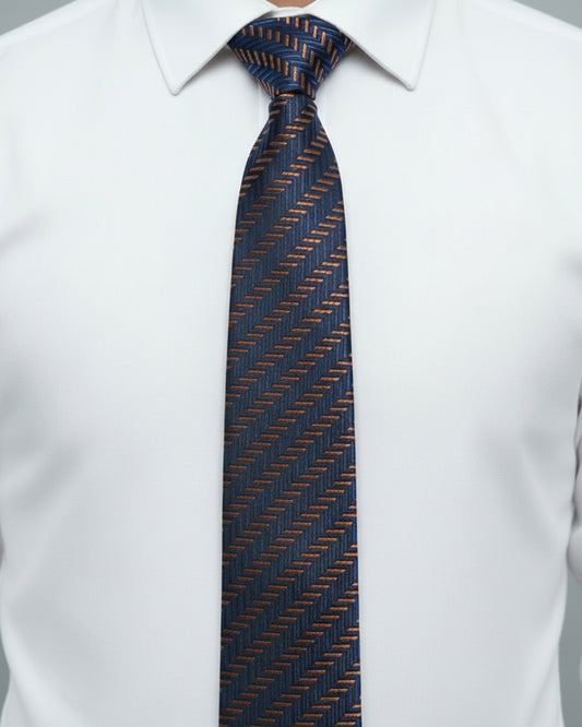 Bronzed Chevron Silk Tie – Midnight Navy