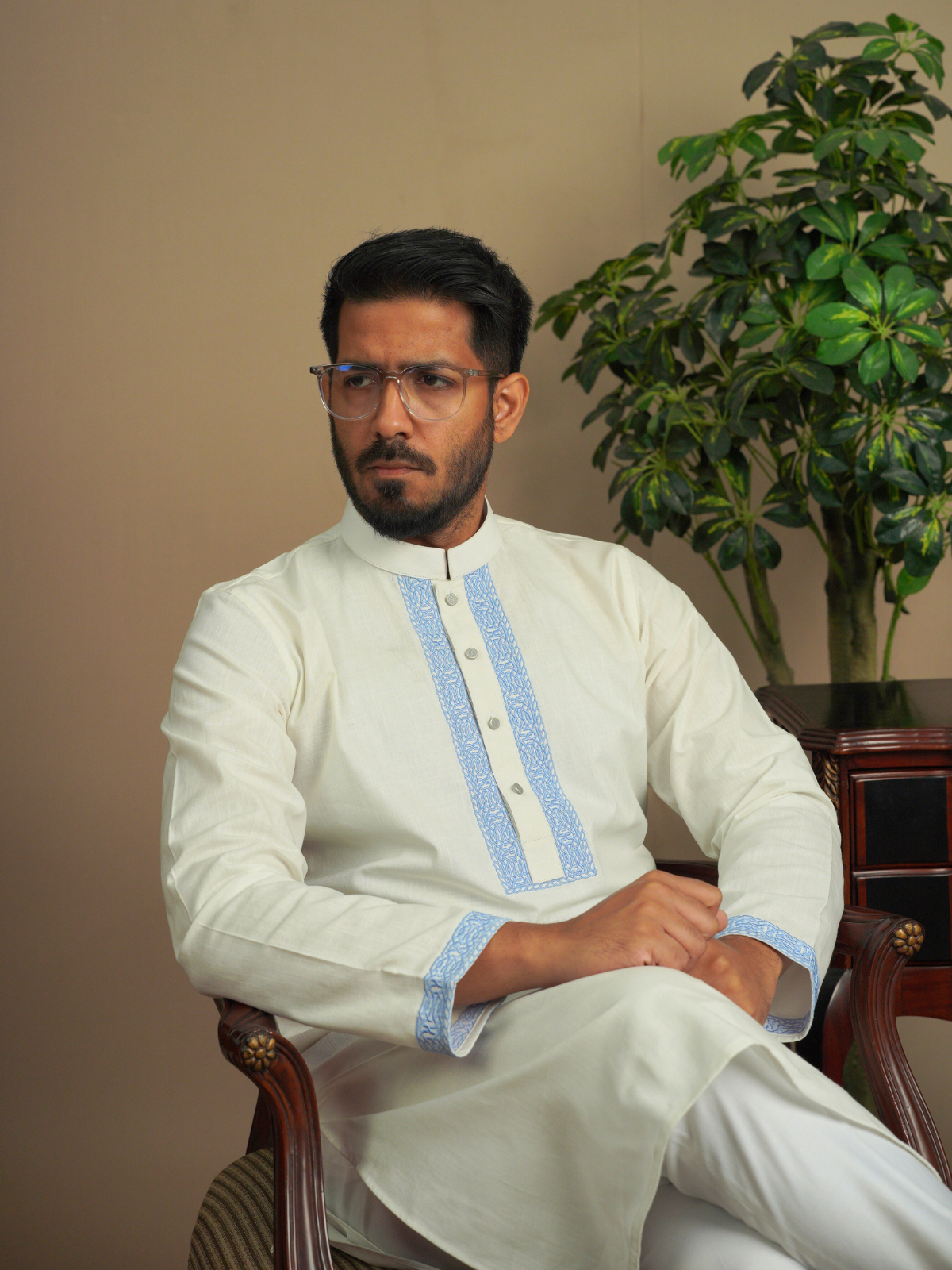 White & Sky Embroidery Kurta