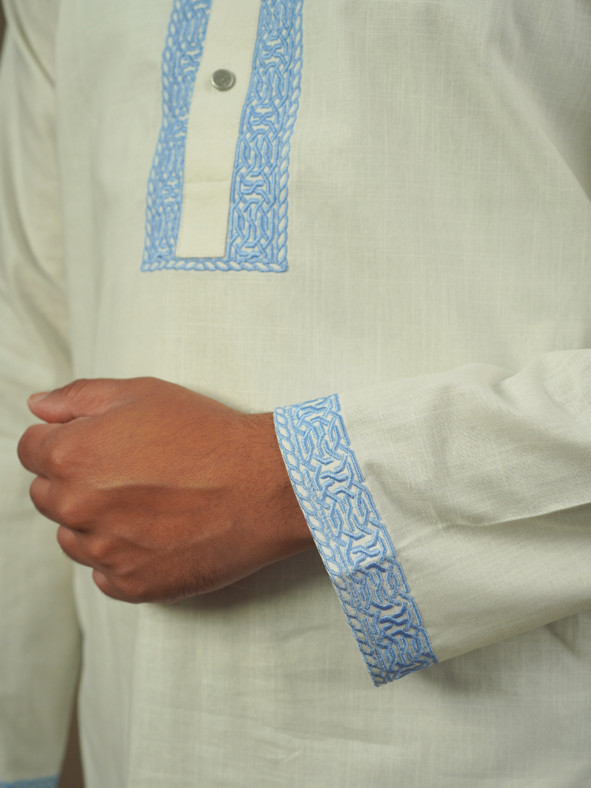 White & Sky Embroidery Kurta