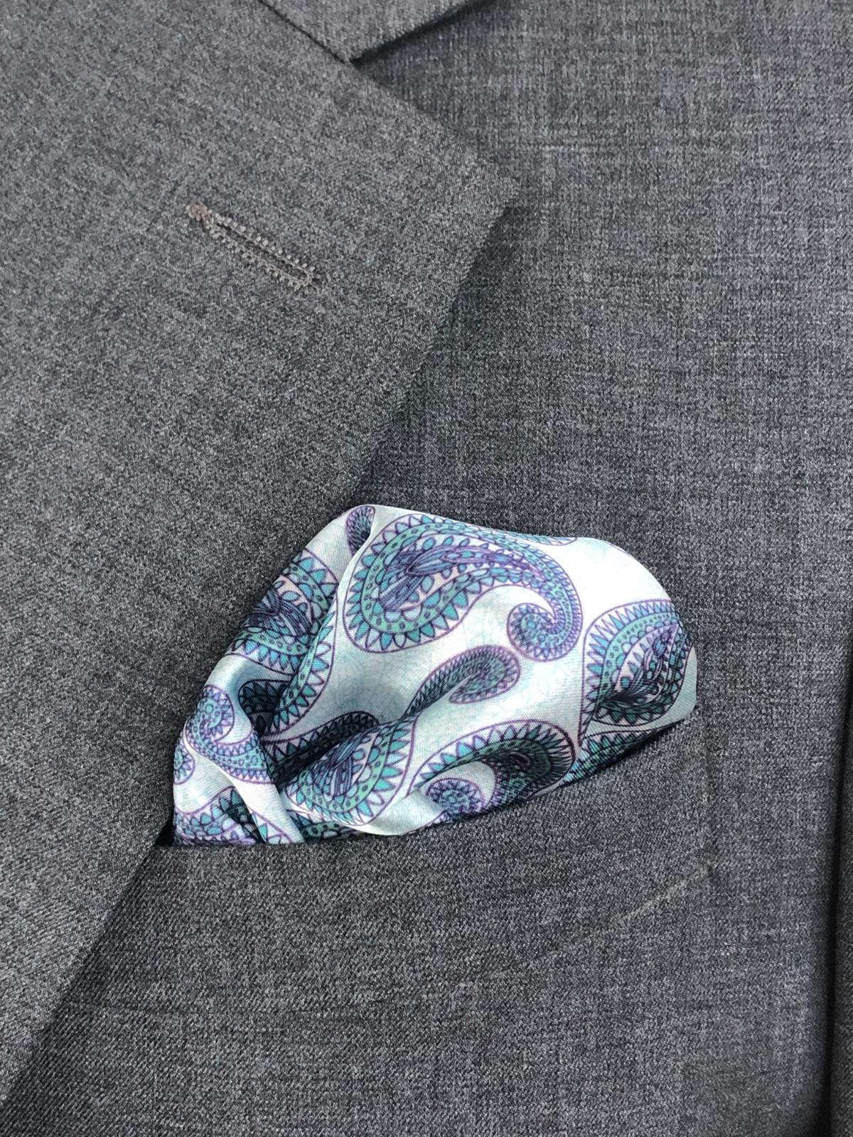 Turquoise Paisley Silk Pocket Square