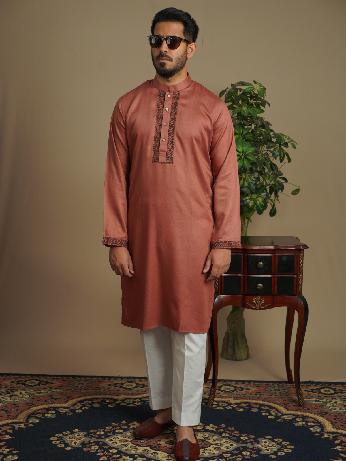 Umber & Brown Embroidery Kurta