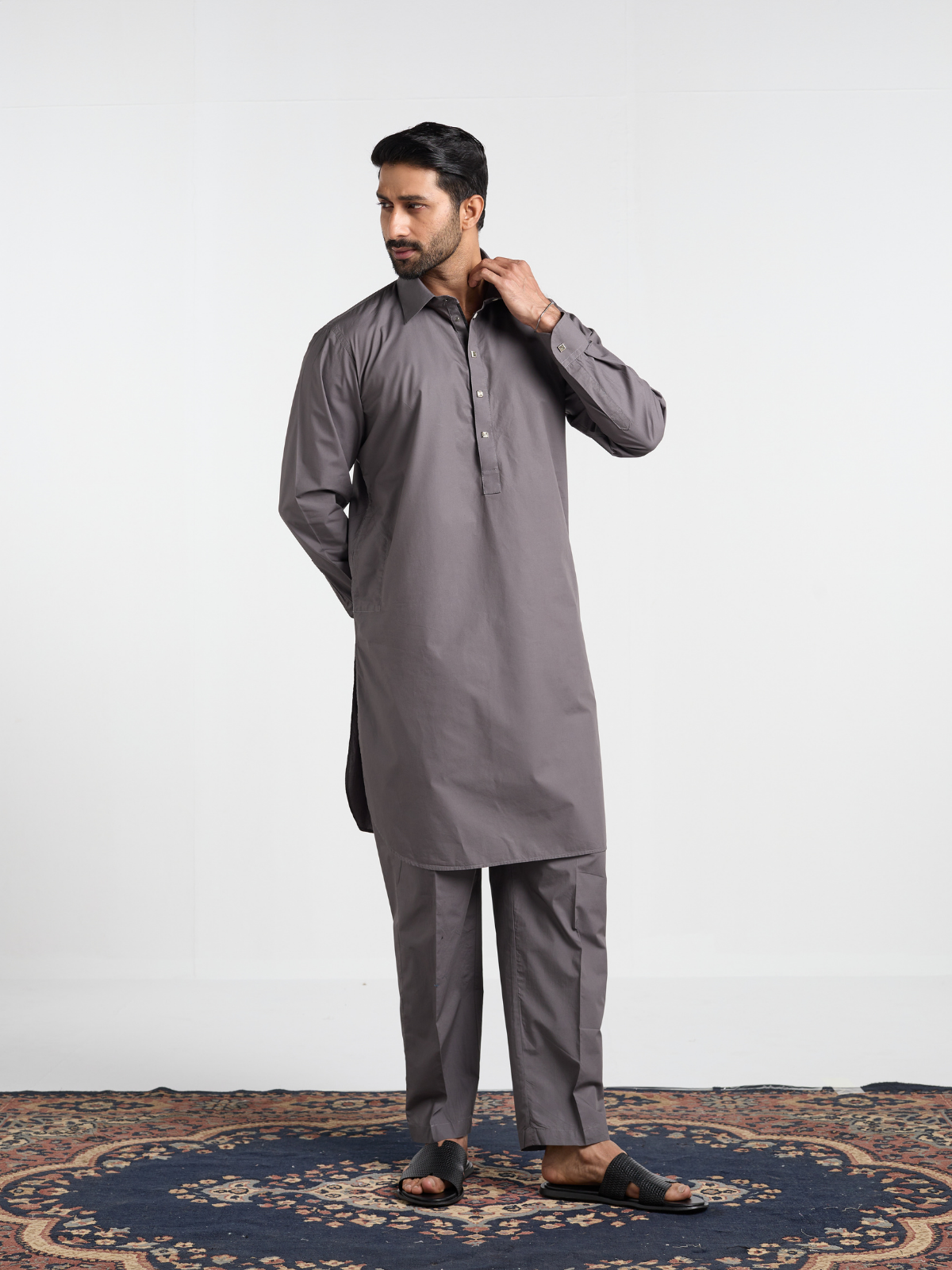 Grey Modern Kabli Suit