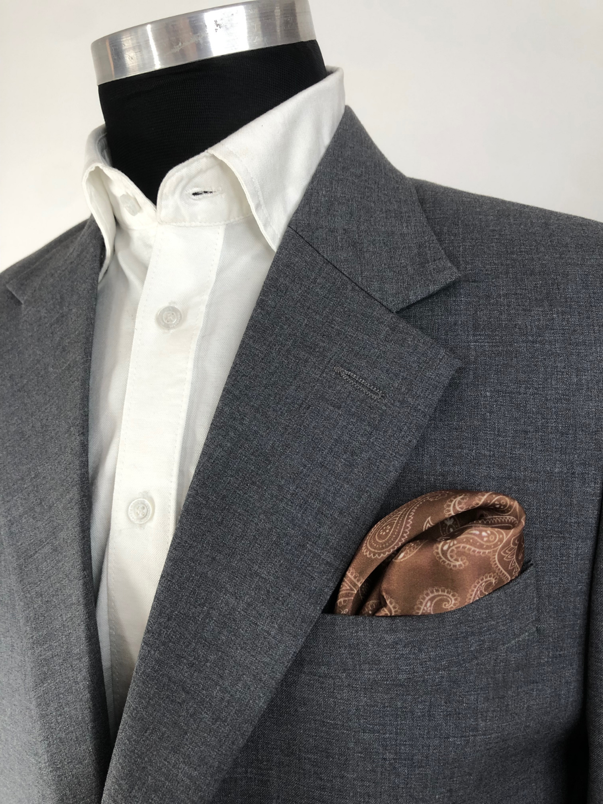 Brown  with Heavy White Paisley Silk Pocket Square