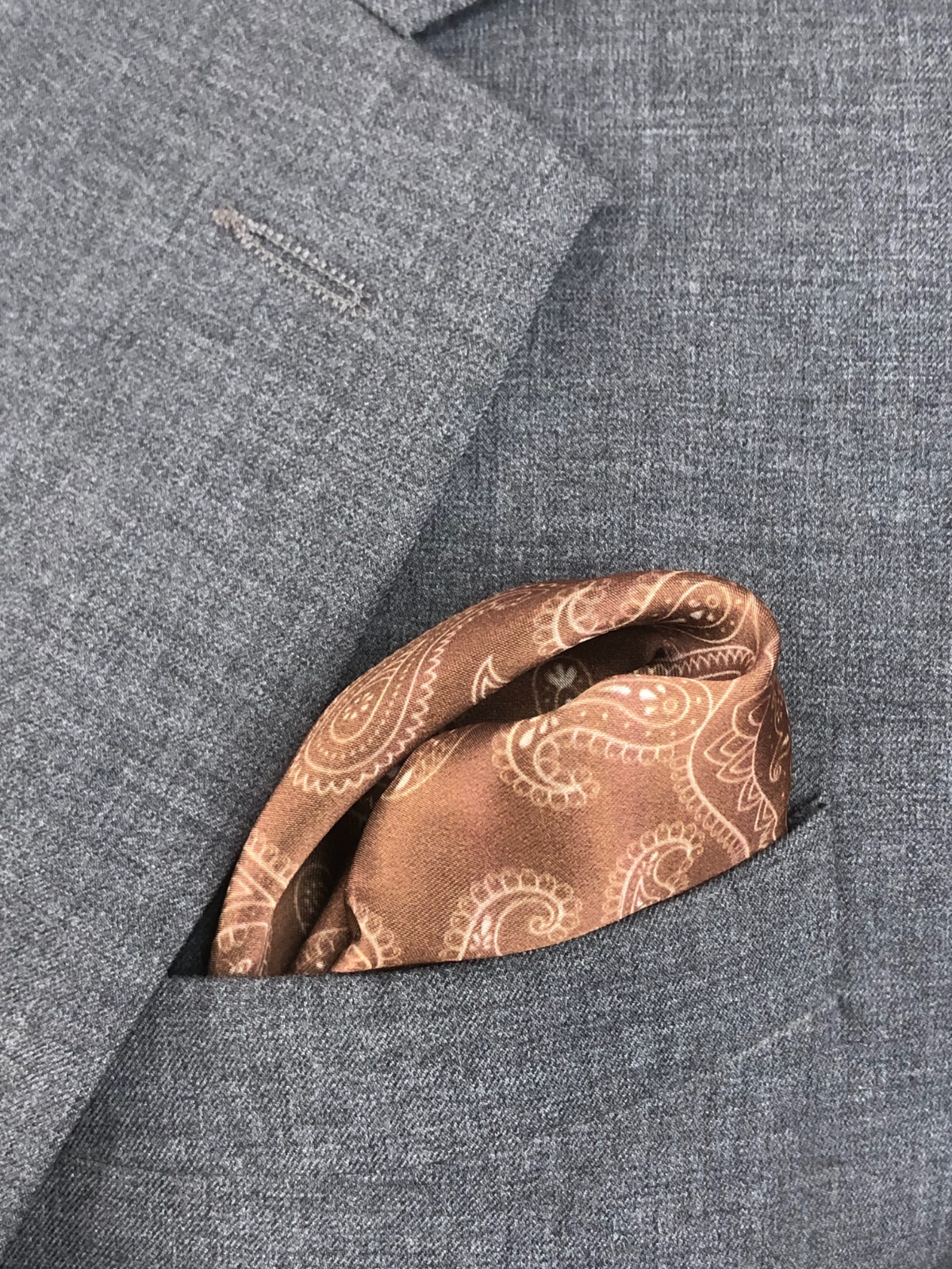 Brown  with Heavy White Paisley Silk Pocket Square