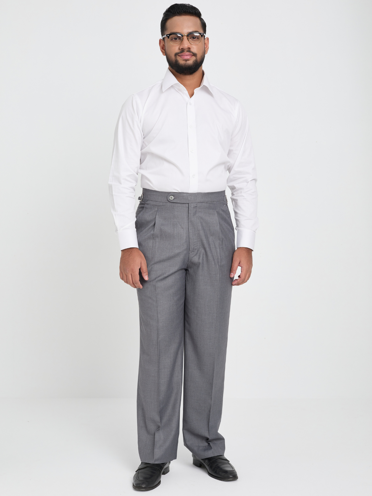 Mid-Grey Single-Pleat Side Adjuster Trousers