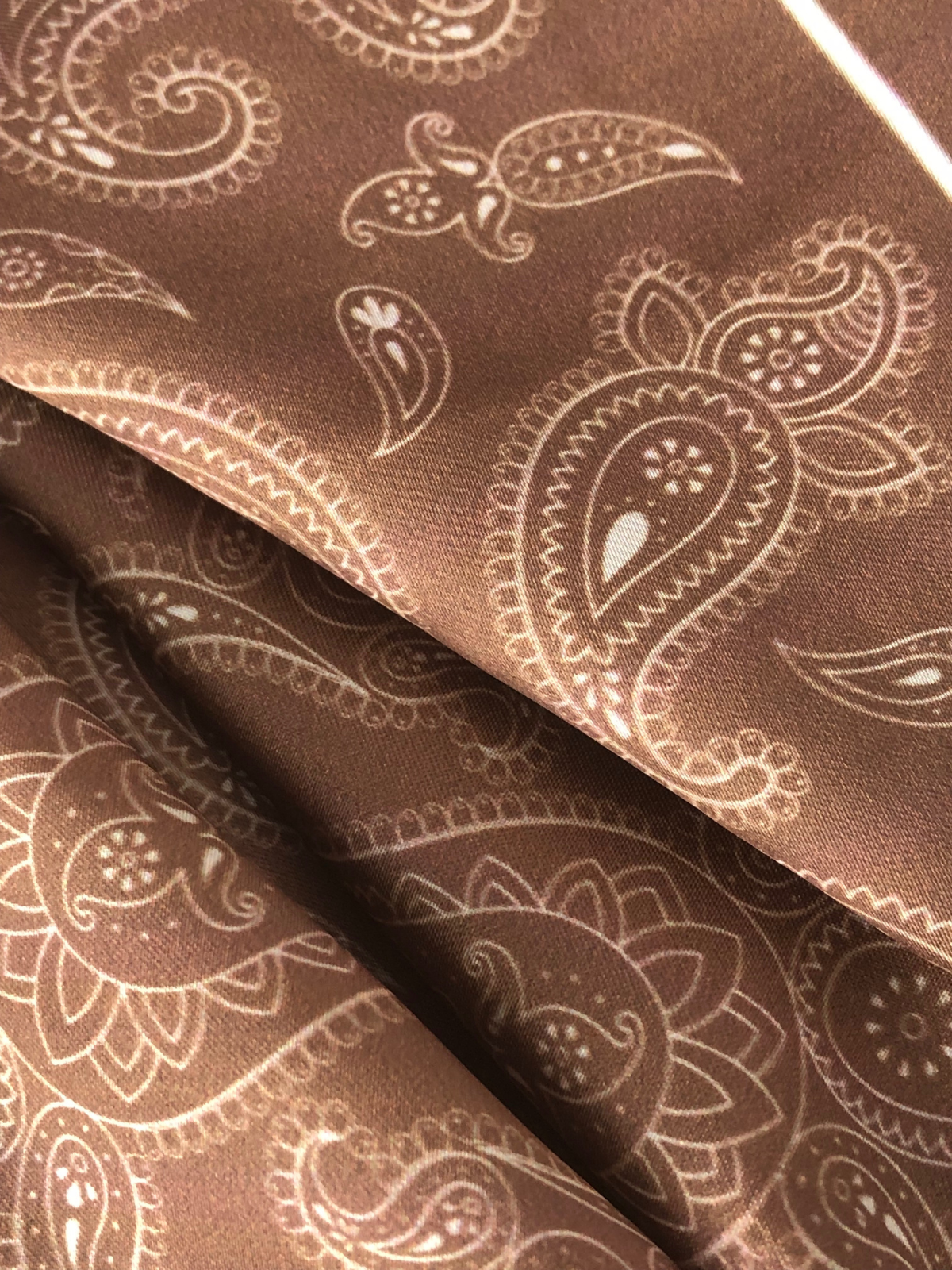 Brown  with Heavy White Paisley Silk Pocket Square