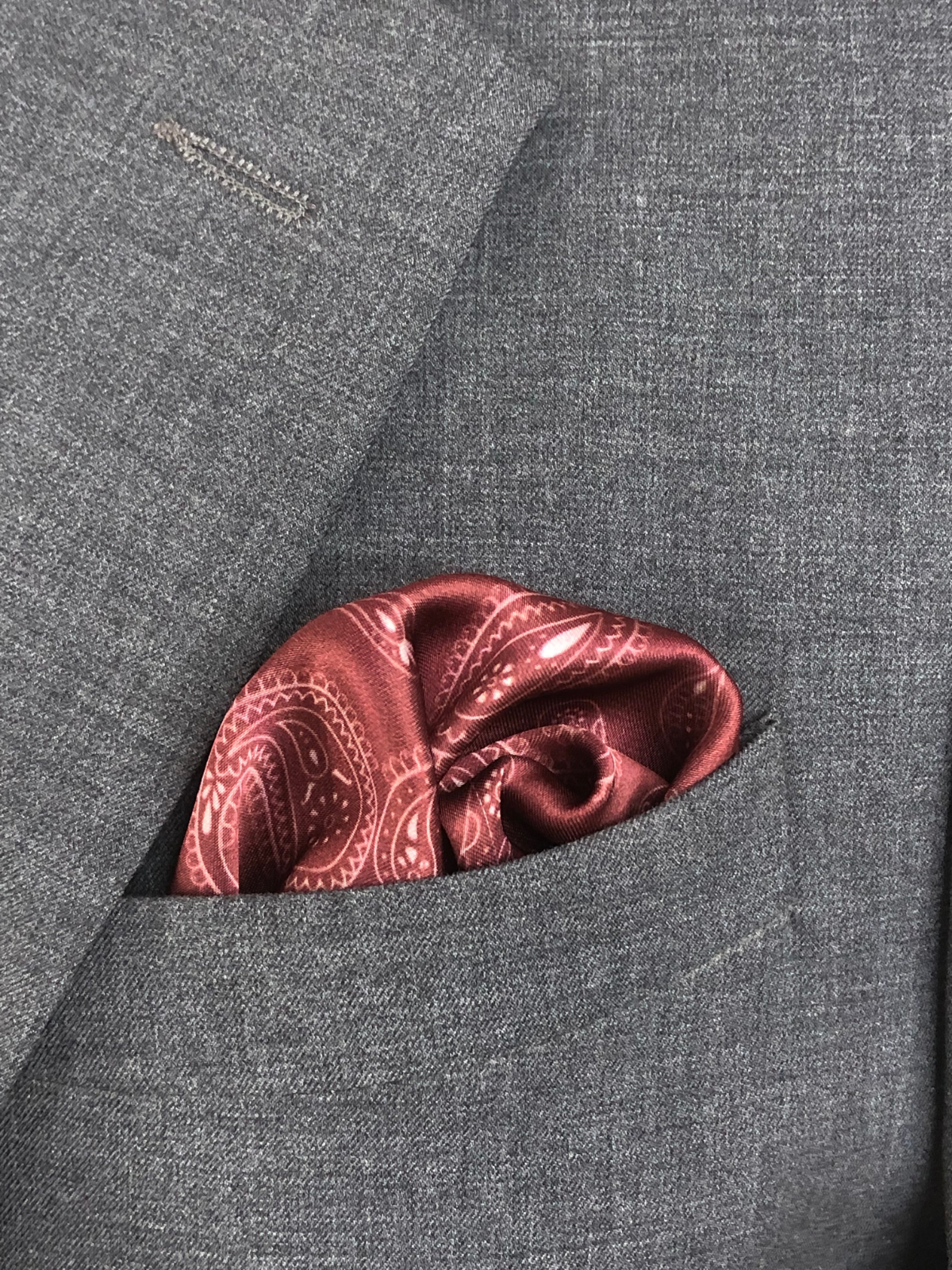 Crimson with Heavy White Paisley Silk Pocket Square