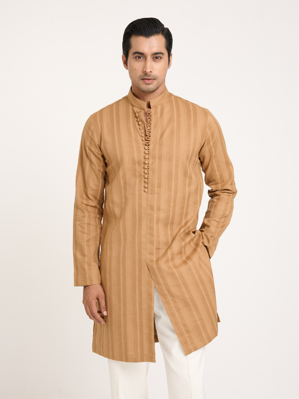 Camel Sherwani Cut Kurta