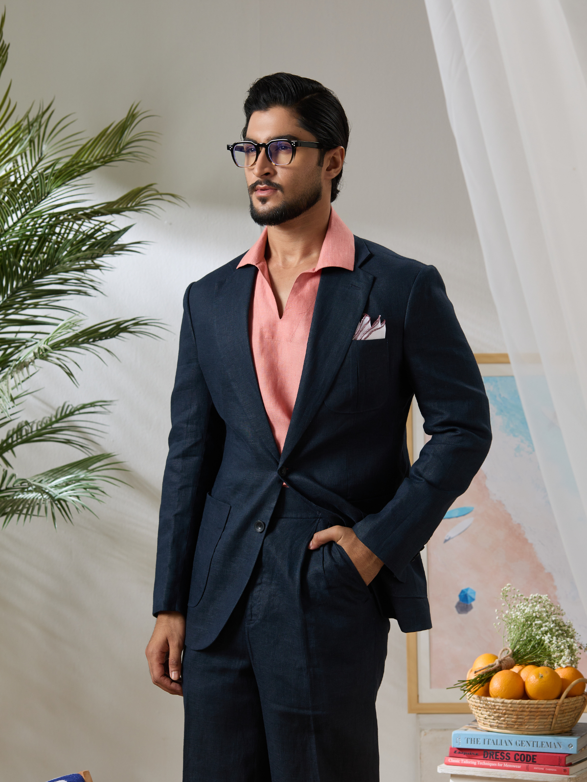Navy Linen Blazer