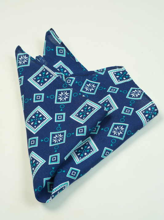 Blue Patch Printed Pocket Square