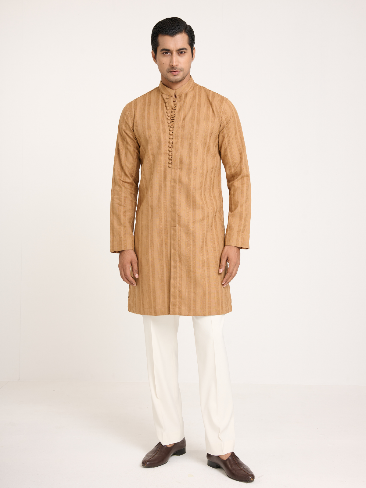 Camel Sherwani Cut Kurta