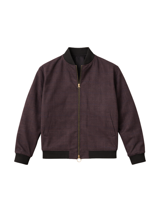 Purple Glen Check Cropped Bomber Jacket