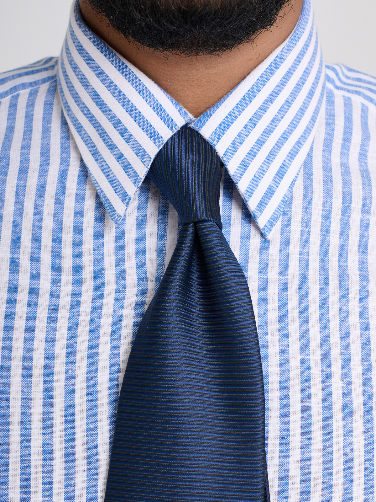 Blue & White Stripe Point Collar Shirt