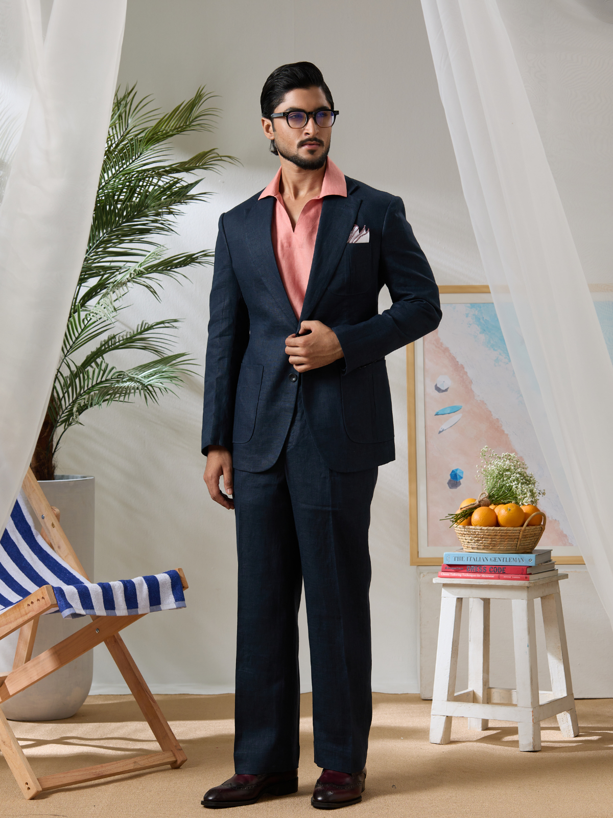 Navy Linen Blazer