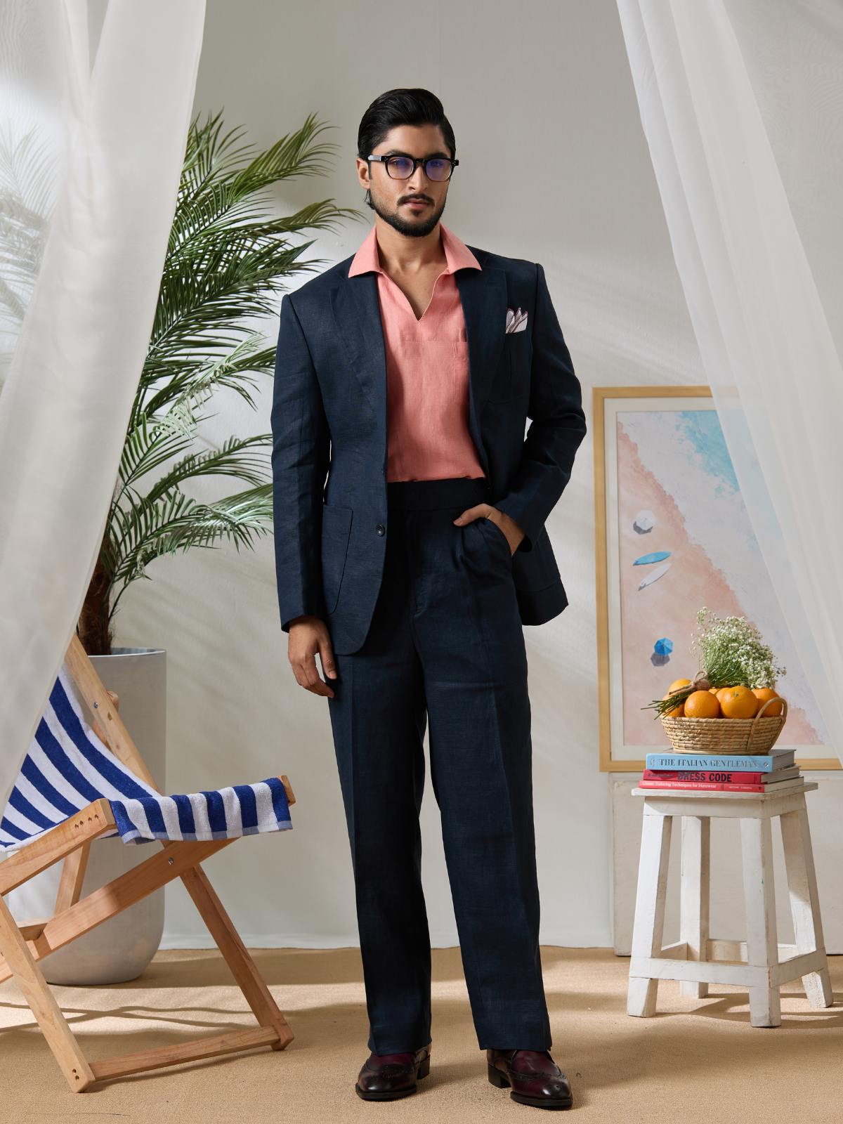Navy Linen Blazer
