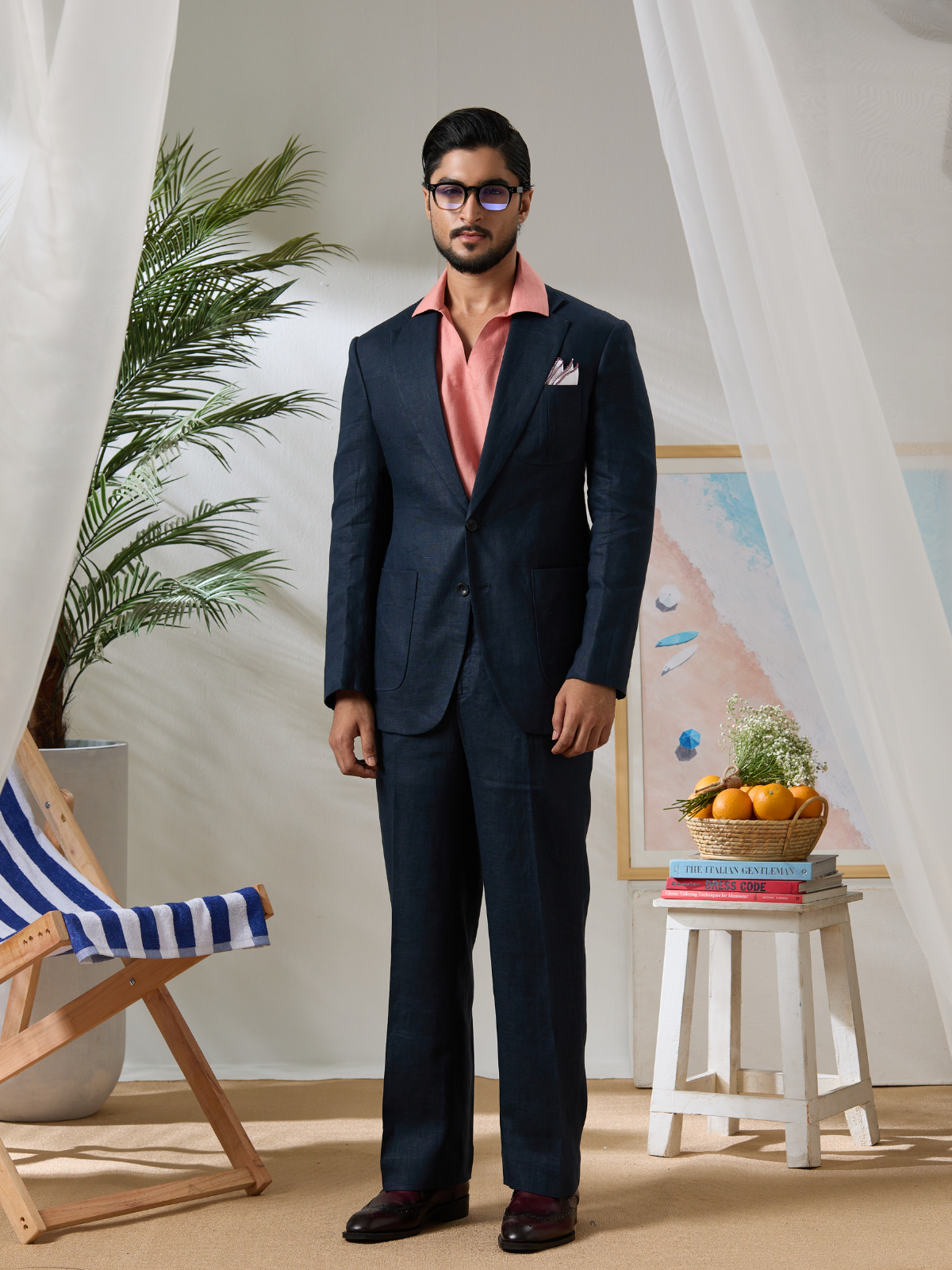 Navy Linen Blazer