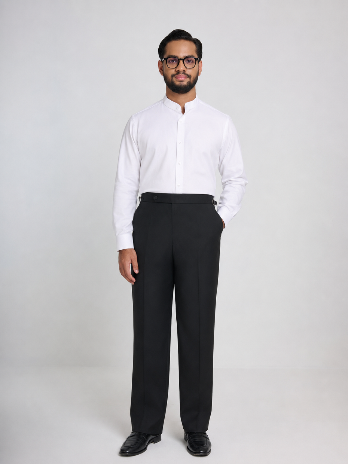 Band Collar White Formal Shirt