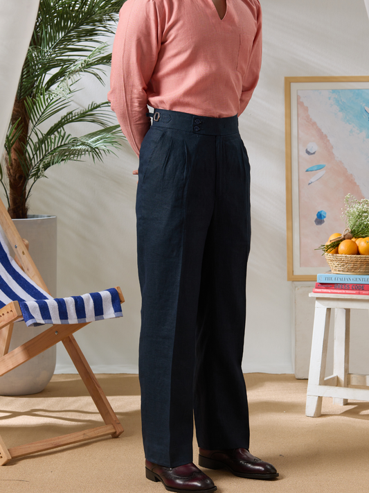 Navy Linen Trouser