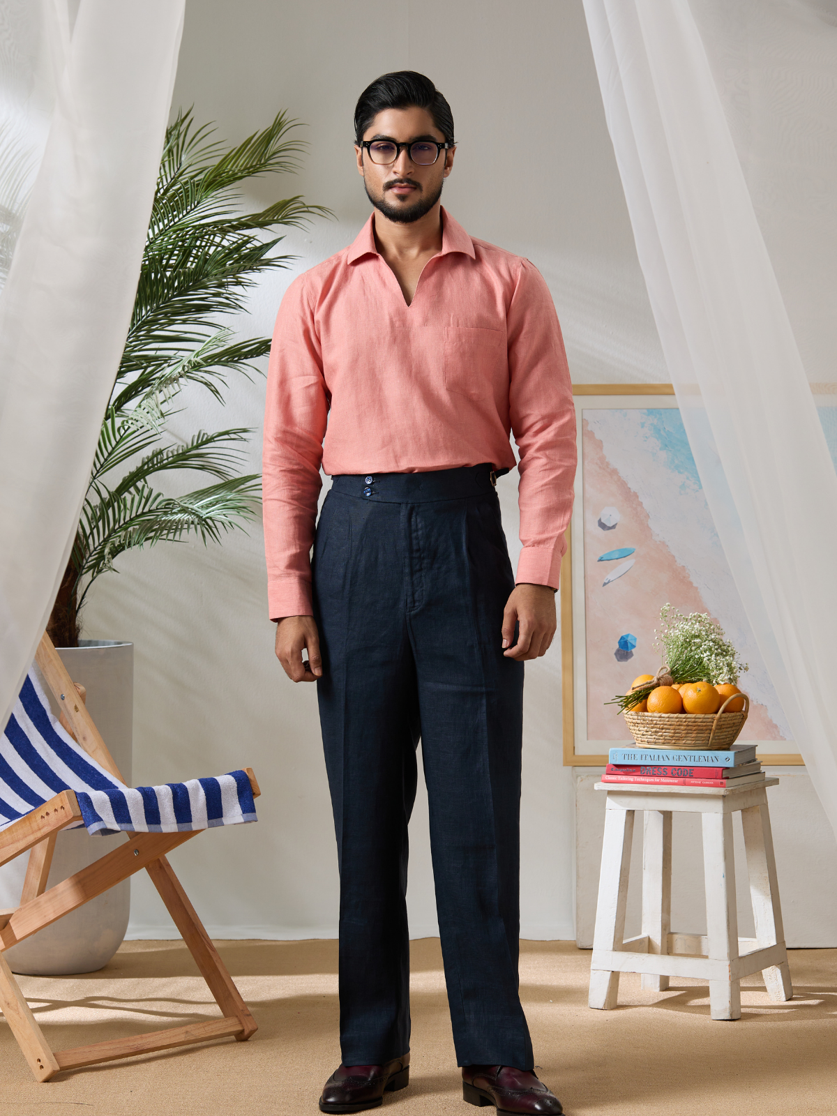Navy Linen Trouser