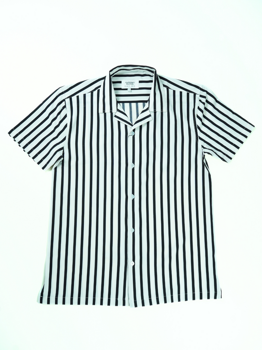 Black & white Stripe Cuban Half Shirt