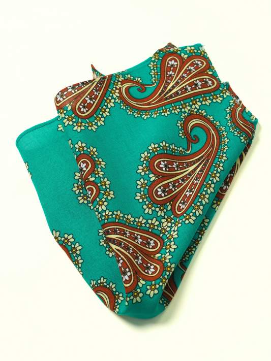 Green Bold Paisley Pocket Square