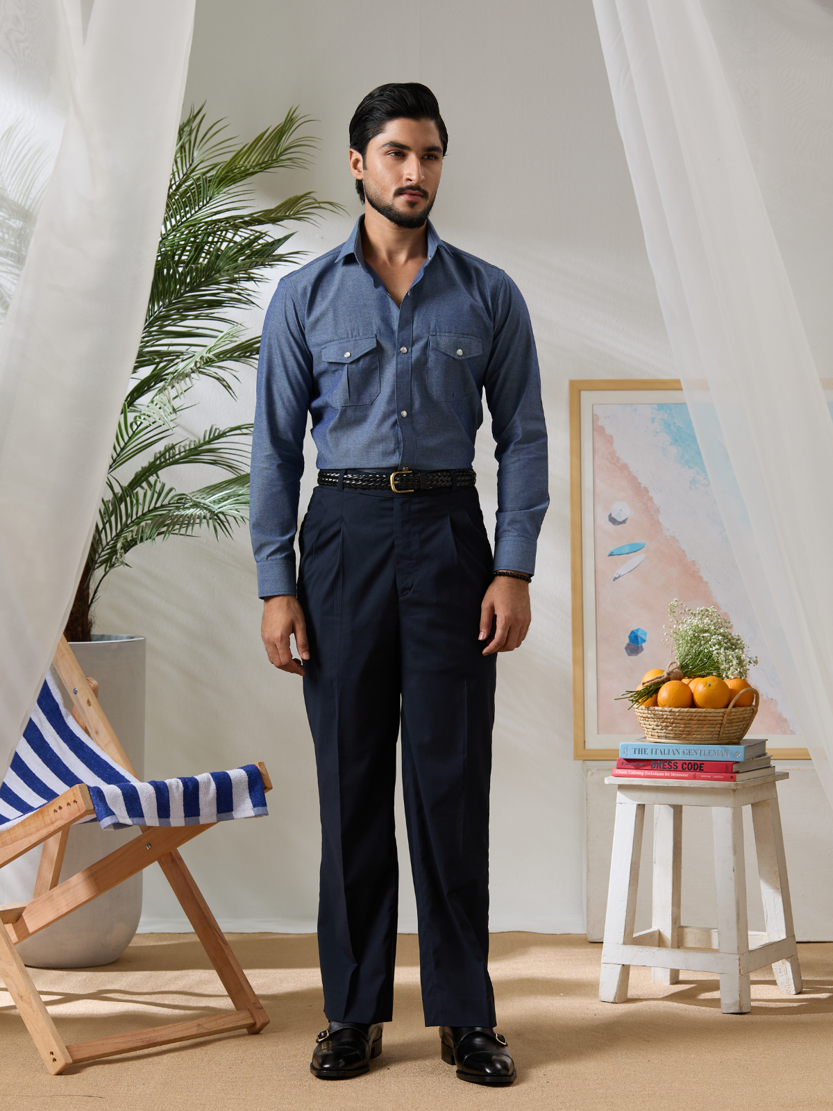 Navy Belt Loop Trouser