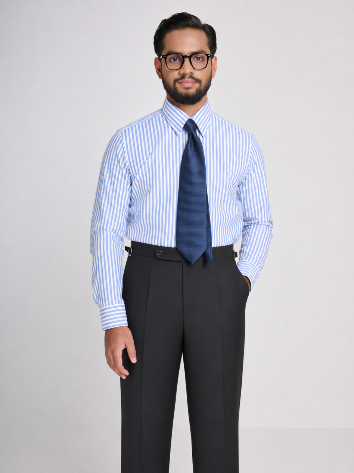 Blue & White Stripe Point Collar Shirt