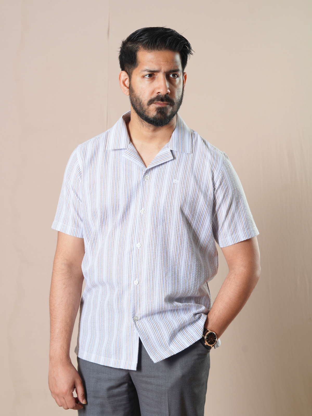 Sky Multi Stripe Cuban Shirt