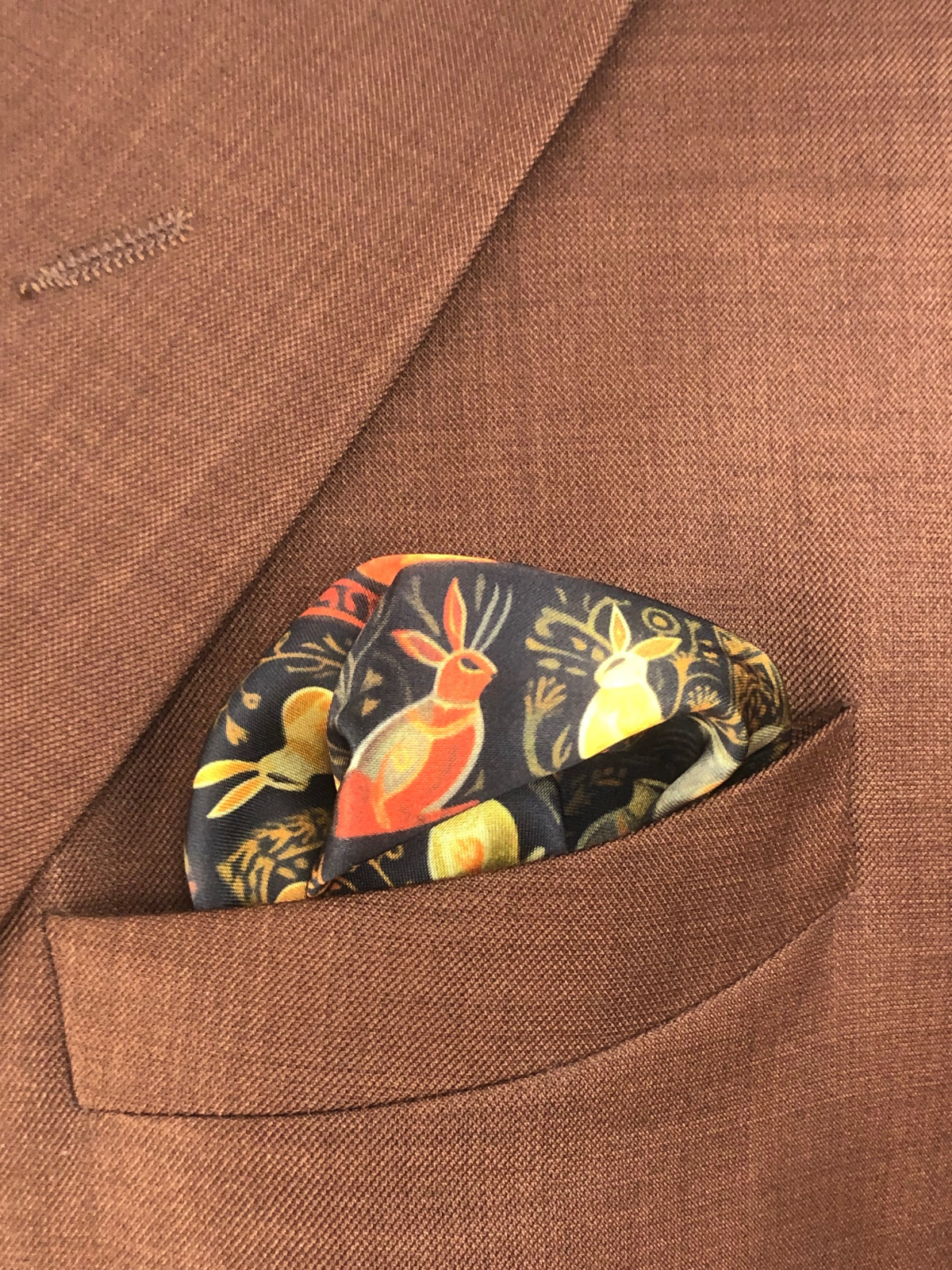 Black Bunny Printed Silk Pocket Square