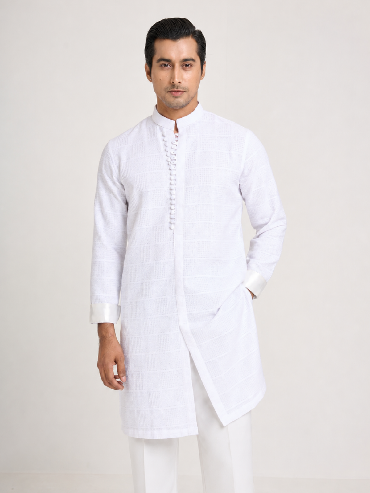 Pearl White Sherwani Cut Kurta