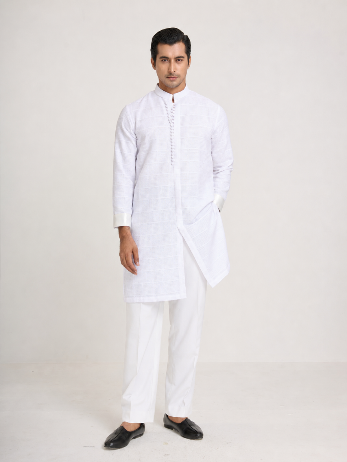 Pearl White Sherwani Cut Kurta