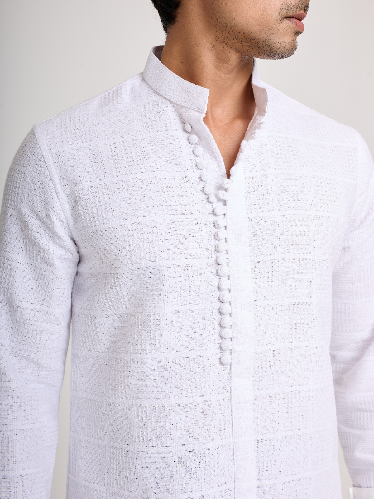 Pearl White Sherwani Cut Kurta