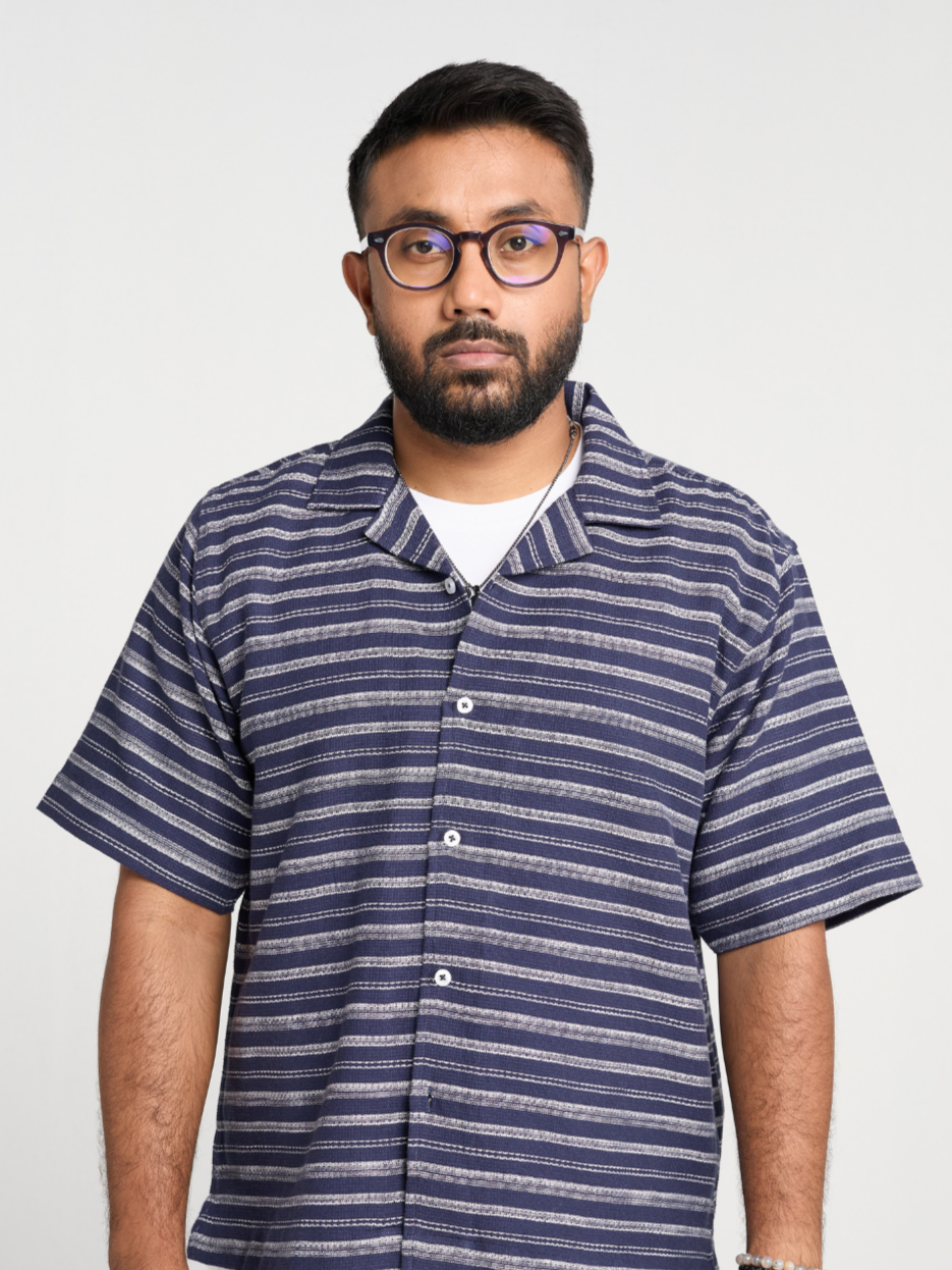 Navy Stripe Cuban Shirt