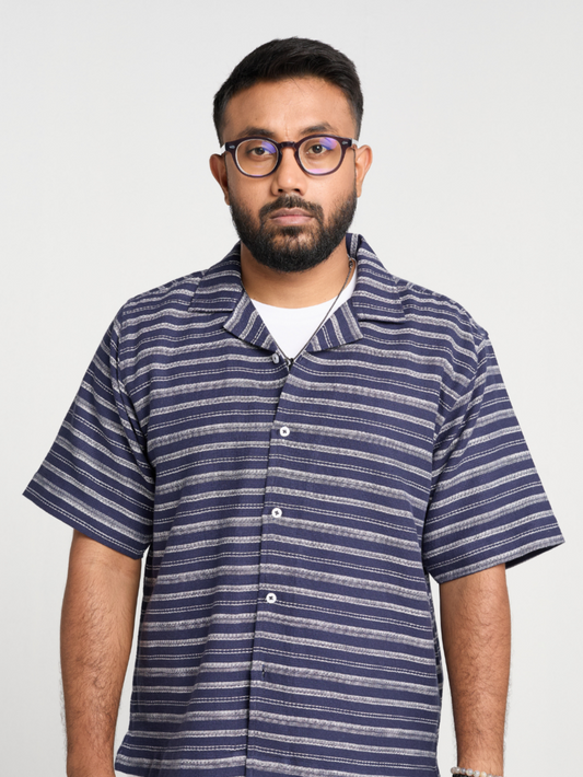 Navy Stripe Cuban Shirt