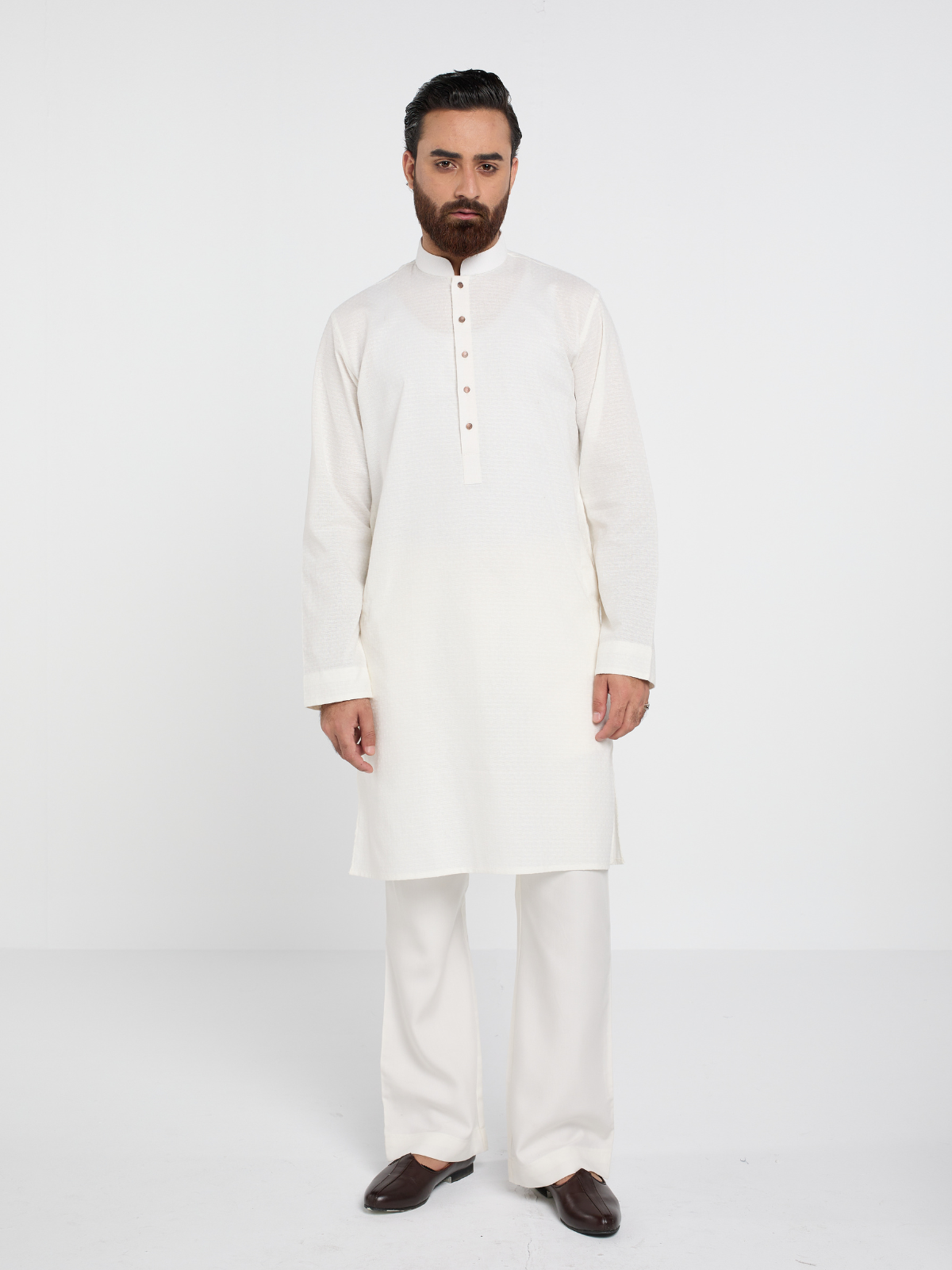 White Textured Kurta