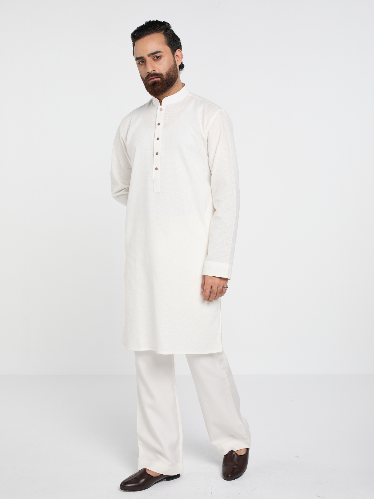 White Textured Kurta