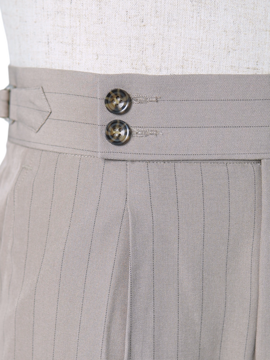 Beige Striped Formal Trousers