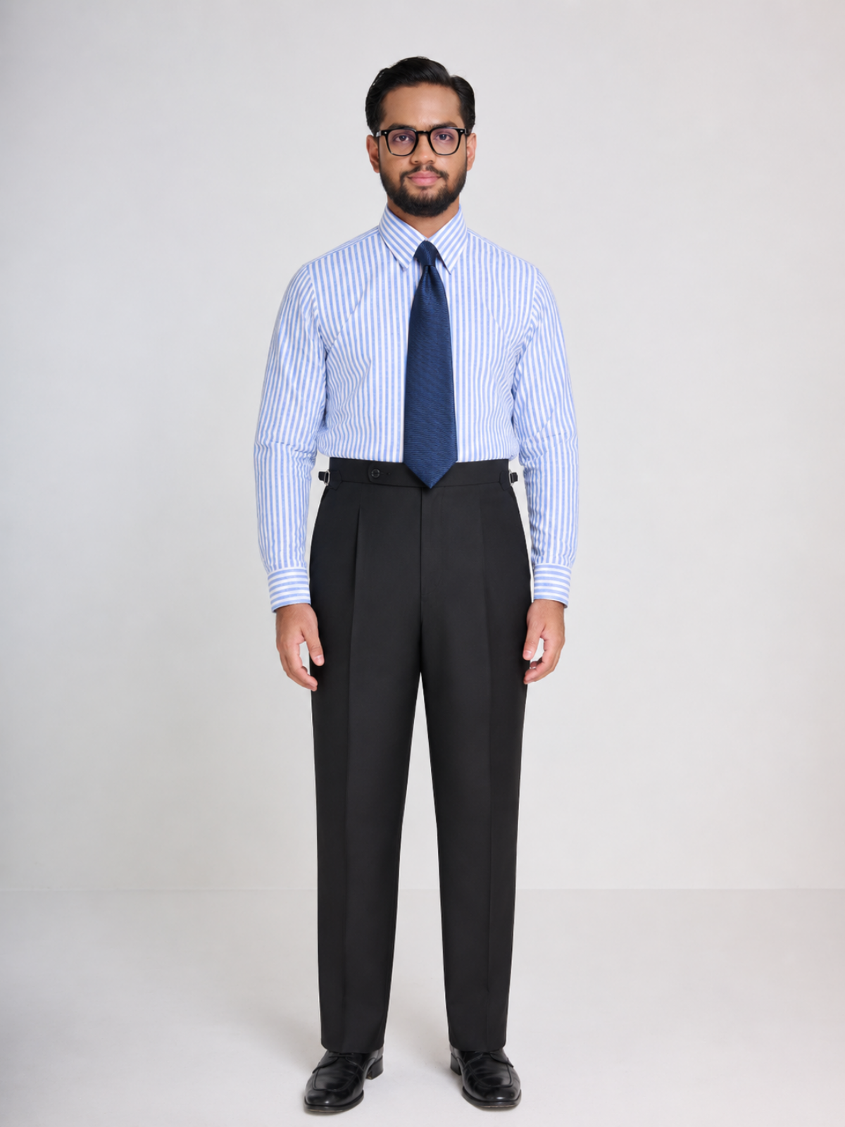 Blue & White Stripe Point Collar Shirt