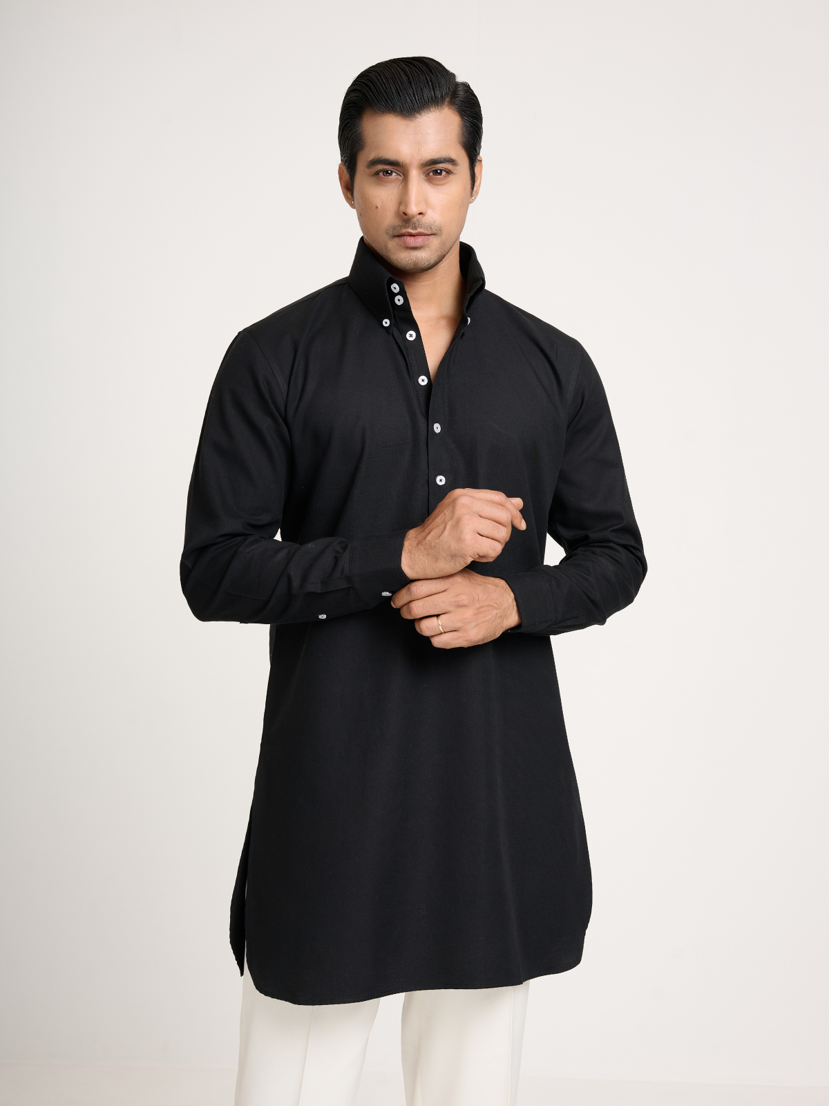 Black Button Down Kurta