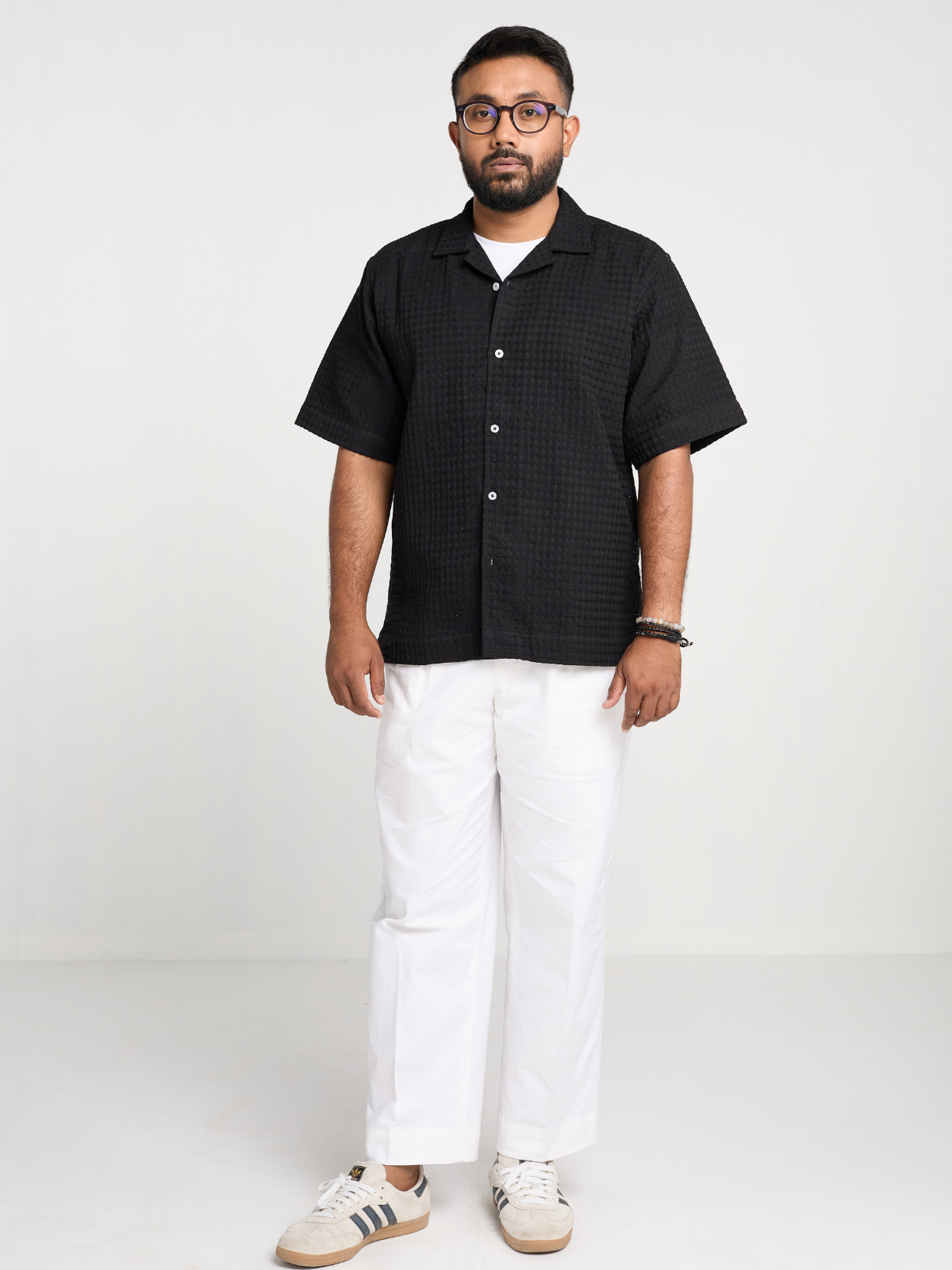 Black Subtle Print Cuban Shirt