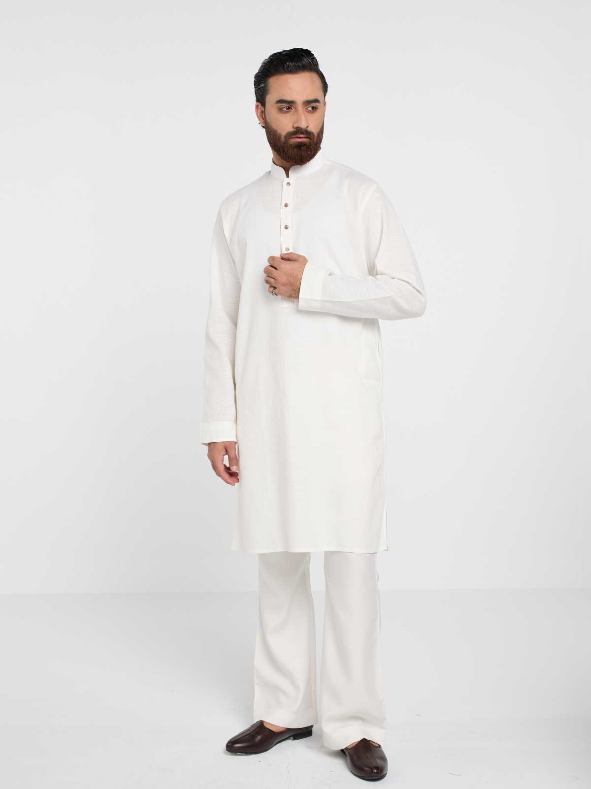 White Textured Kurta