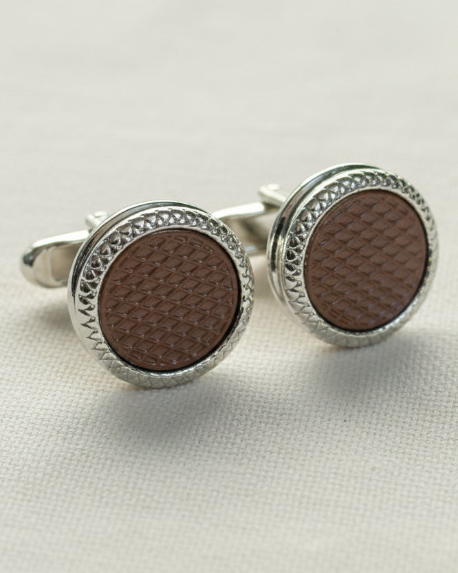 Saddle Grid Cufflinks – Silver & Brown