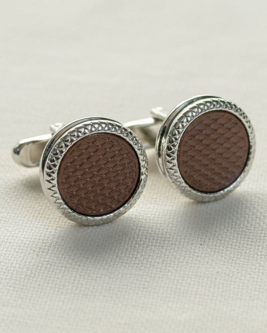 Saddle Grid Cufflinks – Silver & Brown