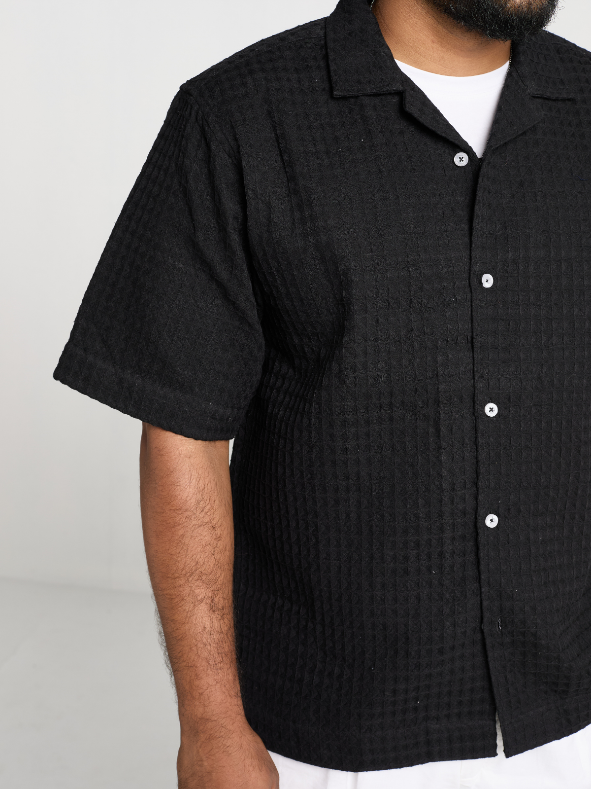 Black Subtle Print Cuban Shirt