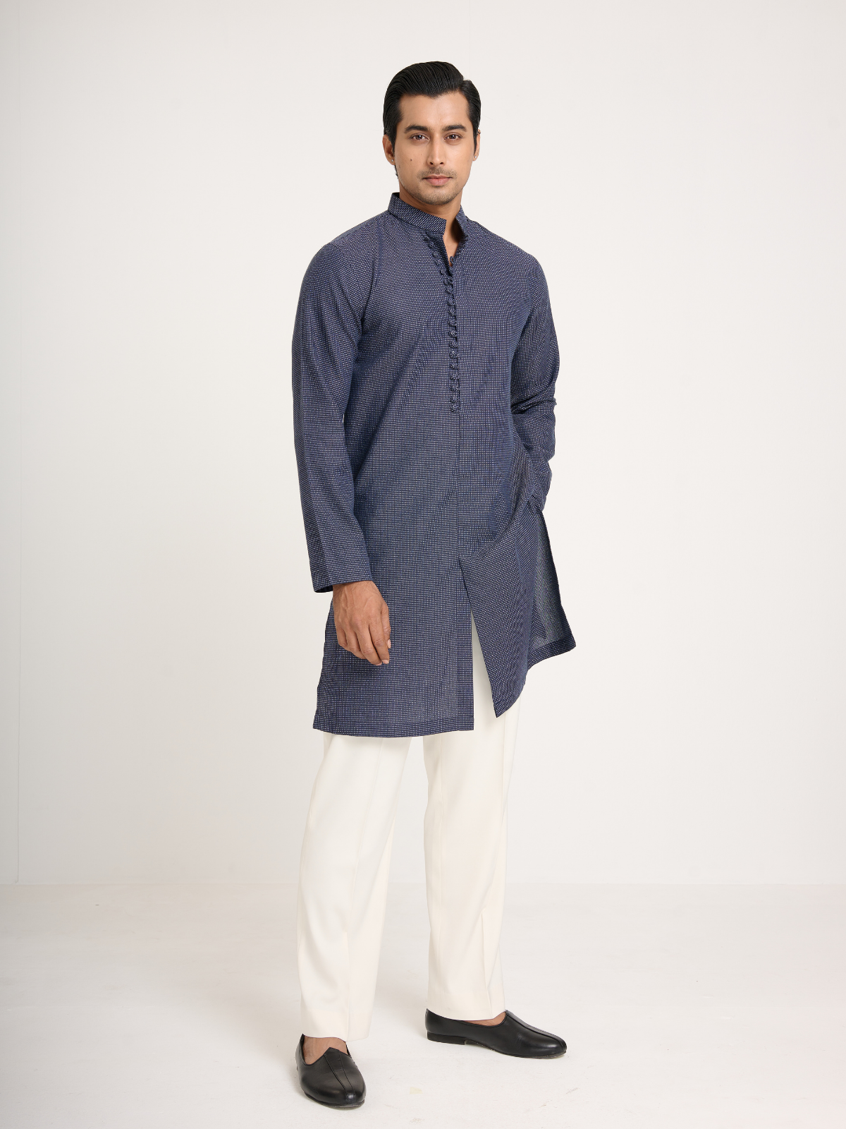 Navy Sherwani Cut Kurta