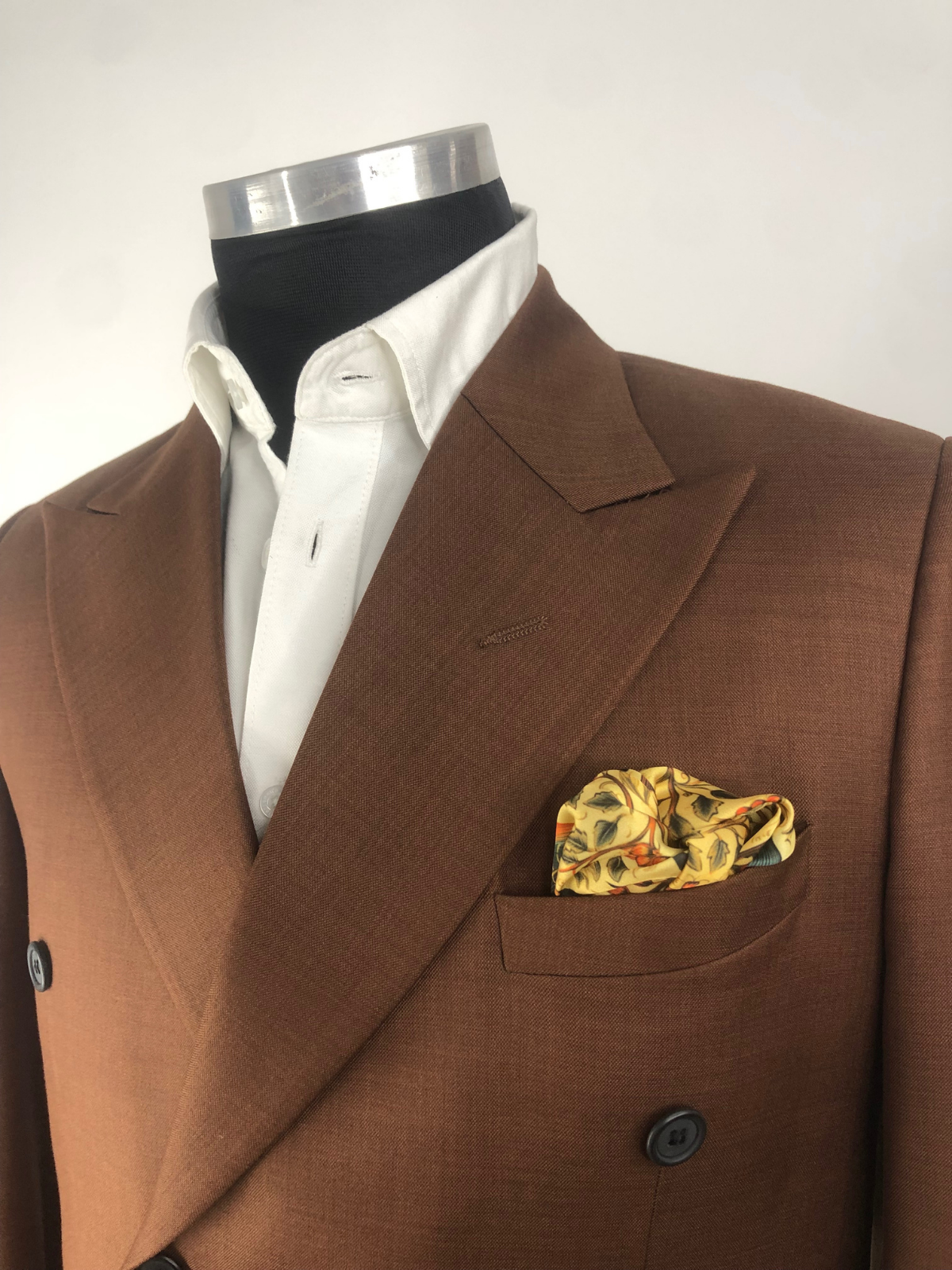 Beige Bird Floral Silk Pocket Square