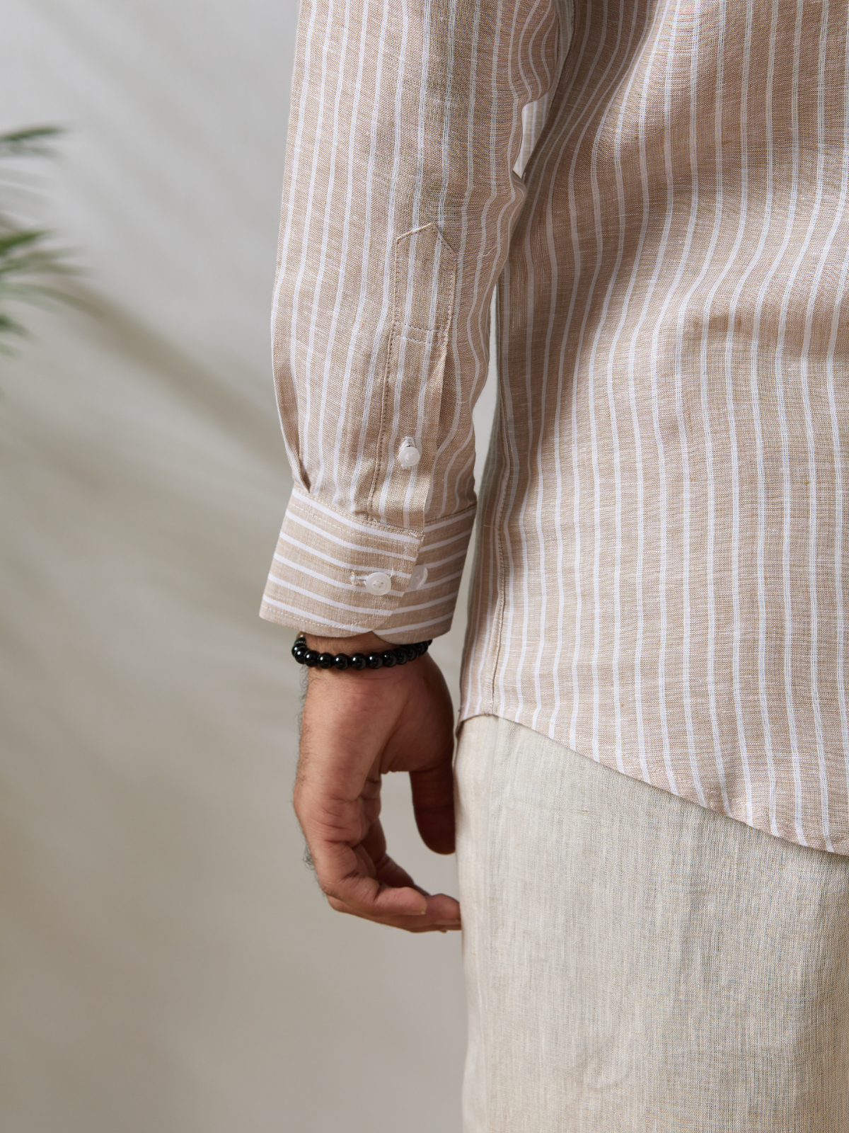 Beige Striped Cuban Shirt