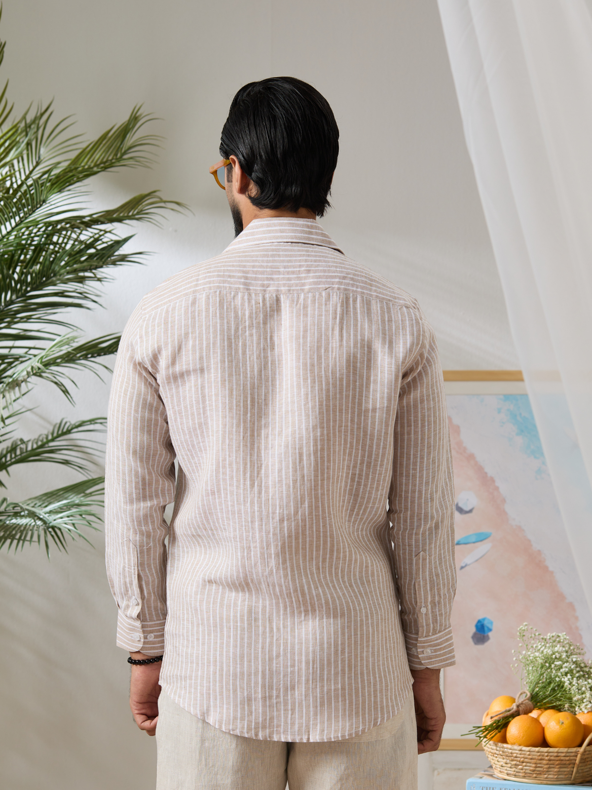 Beige Striped Cuban Shirt
